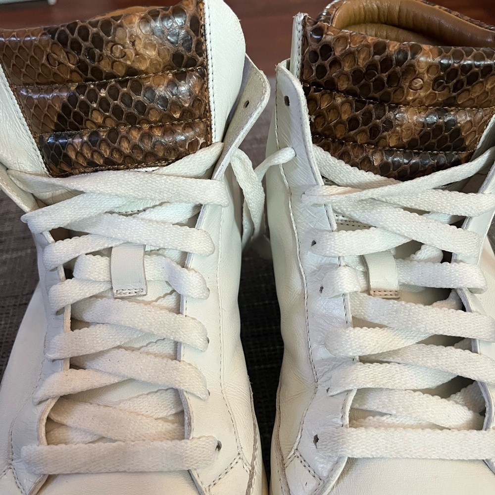 Gucci Men’s White Leathet Python Skin High Top Sneakers Limited Edition Sz 8.5 - Picture 5 of 16